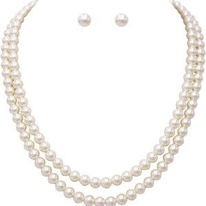 Simulated Pearl Necklace and Earring Set Women Adjustable Elegant Jewelry